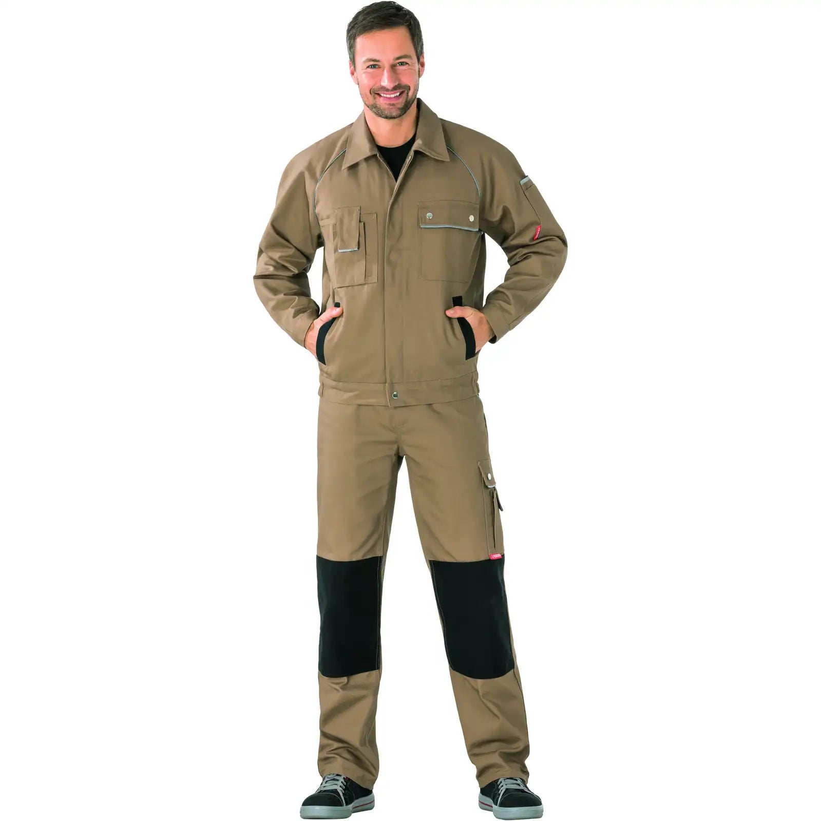 Planam Canvas 320 Bundjacke khaki/schwarz 102 khaki/schwarz - Produktbild mit Model