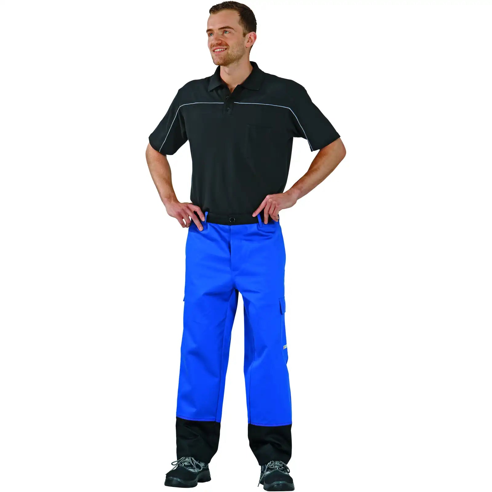 Planam Weld Shield Bundhose kornblumenblau/schwarz 102 kornblumenblau/schwarz - Produktbild mit Model