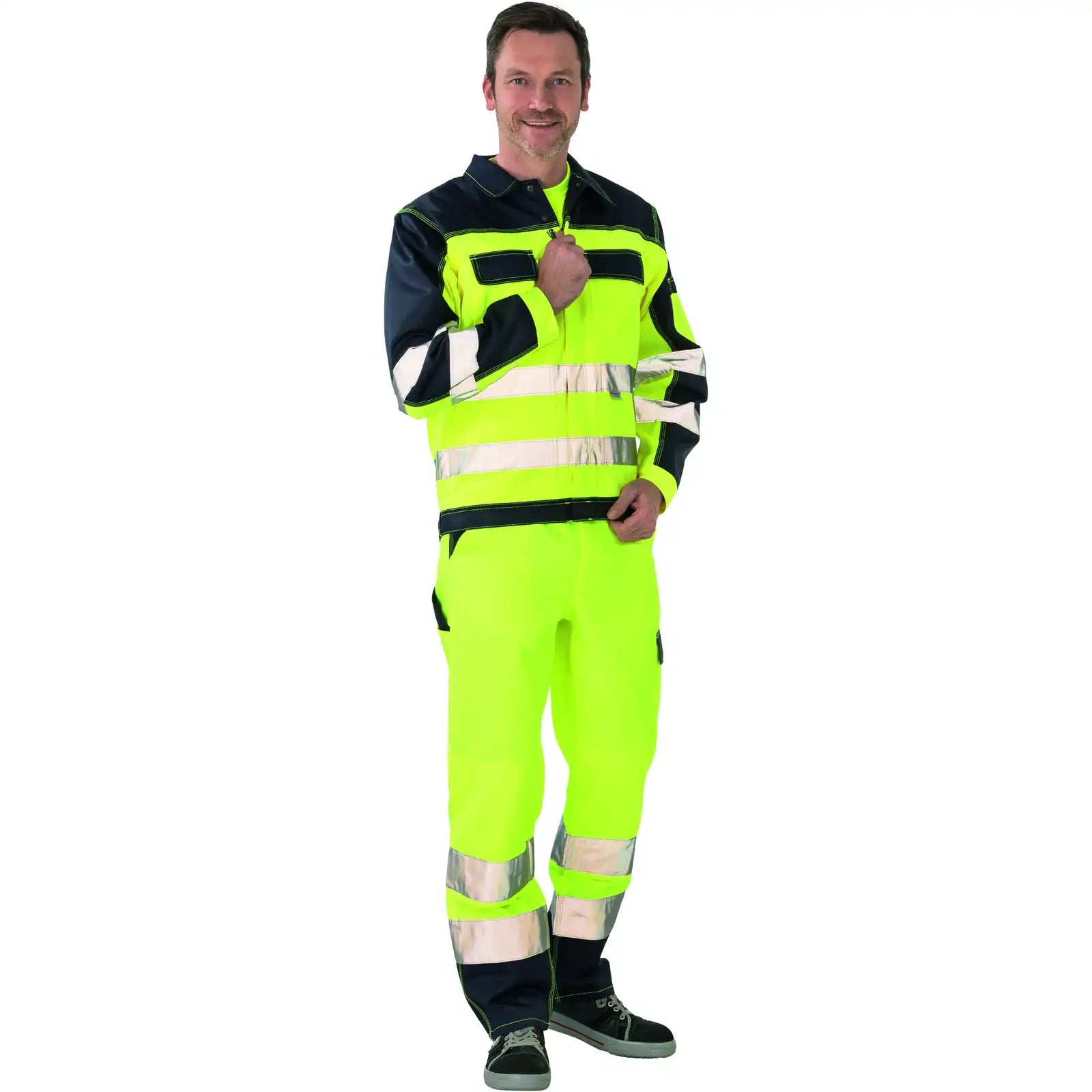 Planam Warnschutz Bundjacke gelb/marine 102 gelb/marine - Produktbild mit Model