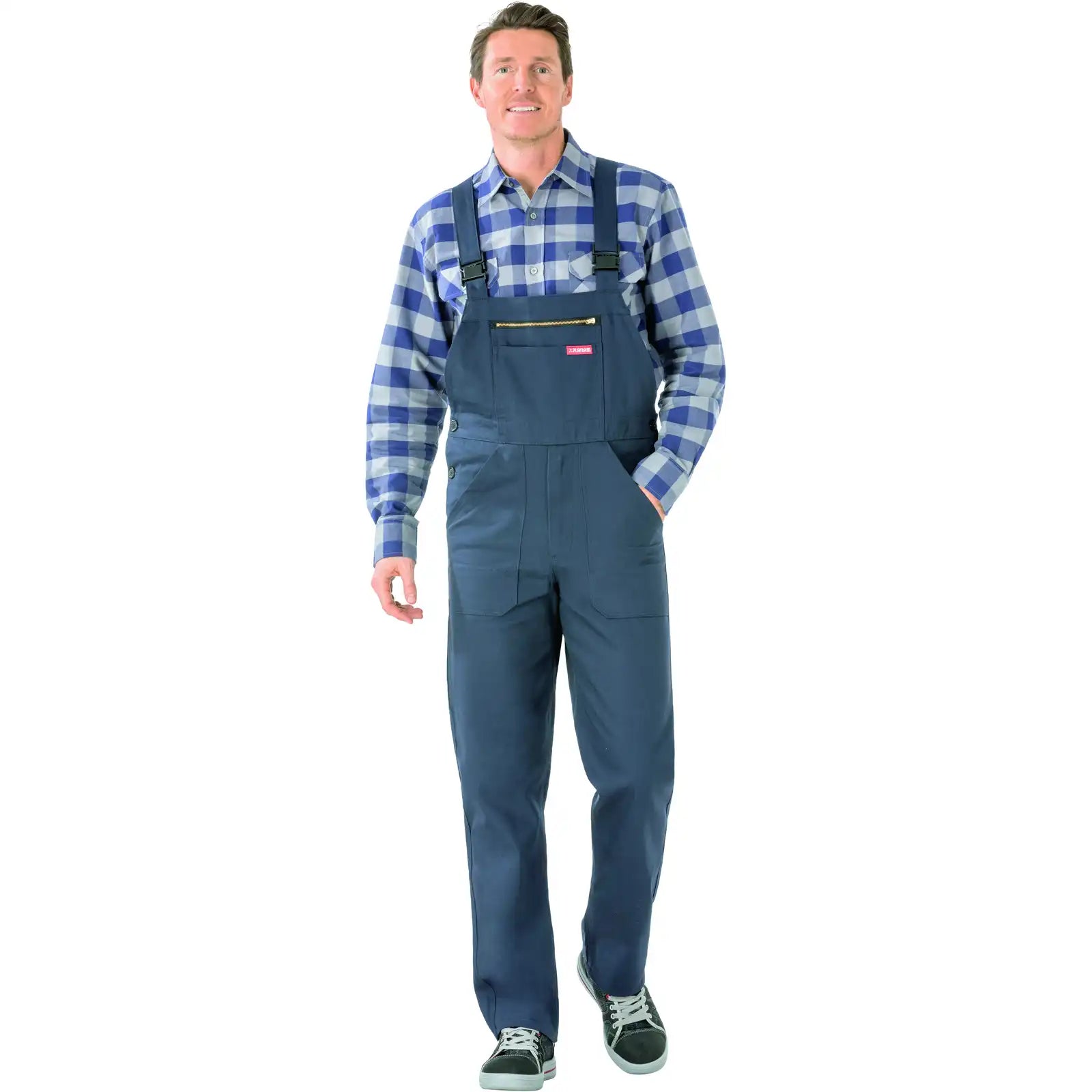 Planam BW 290 Latzhose hydronblau 102 hydronblau - Produktbild mit Model