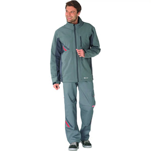 Planam Highline Softshelljacke zink/schiefer XS zink/schiefer/rot - Produktbild mit Model