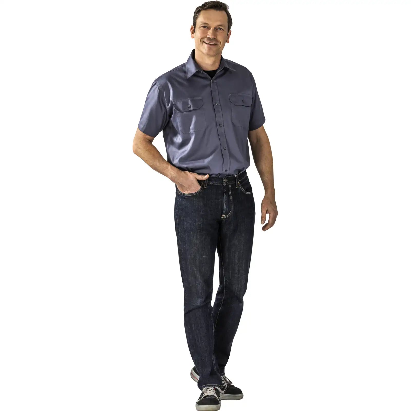 Planam Hemden Köperhemd 1/4-Arm grau 37/38 grau - Produktbild mit Model