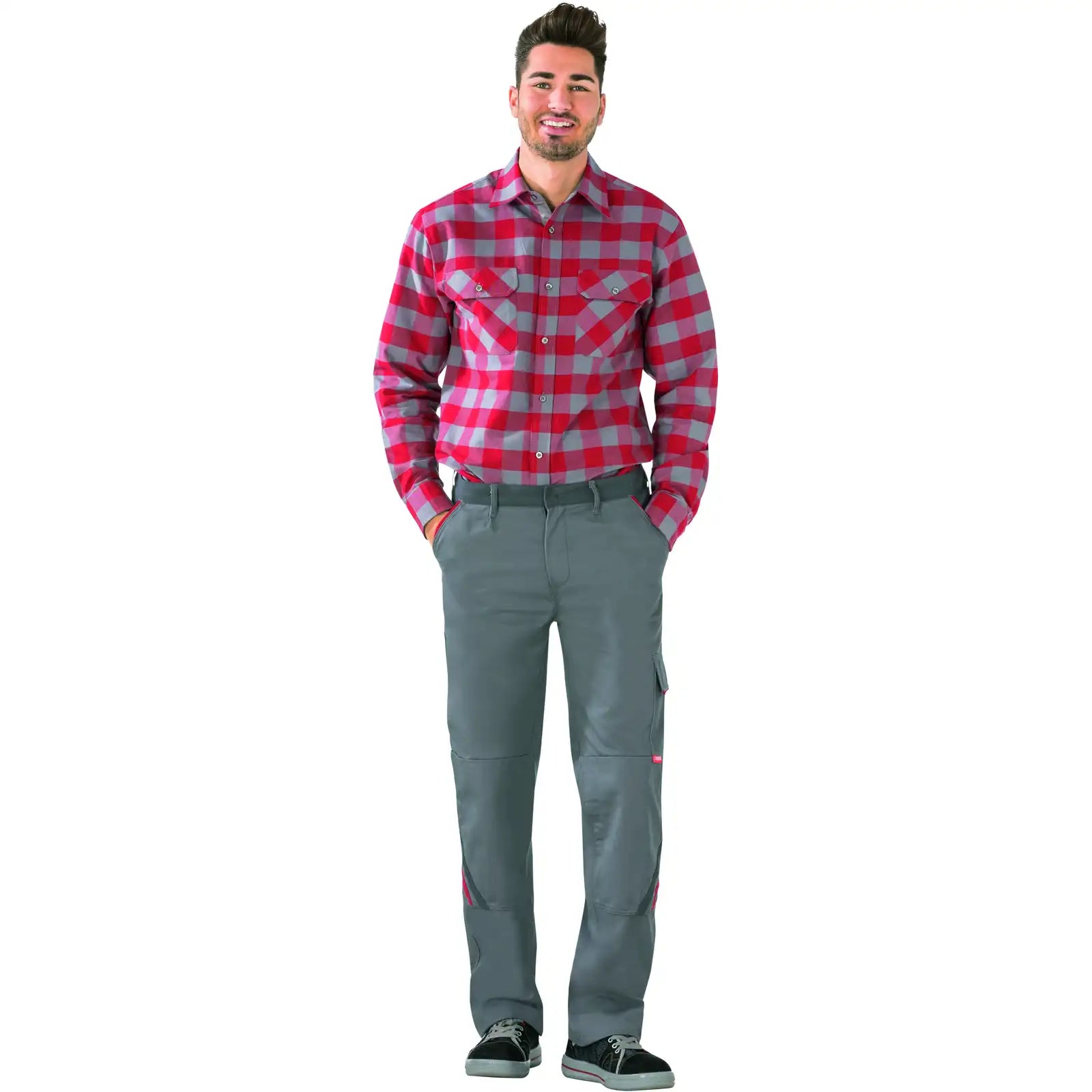 Planam Highline Bundhose zink/schiefer/rot 102 zink/schiefer/rot - Produktbild mit Model