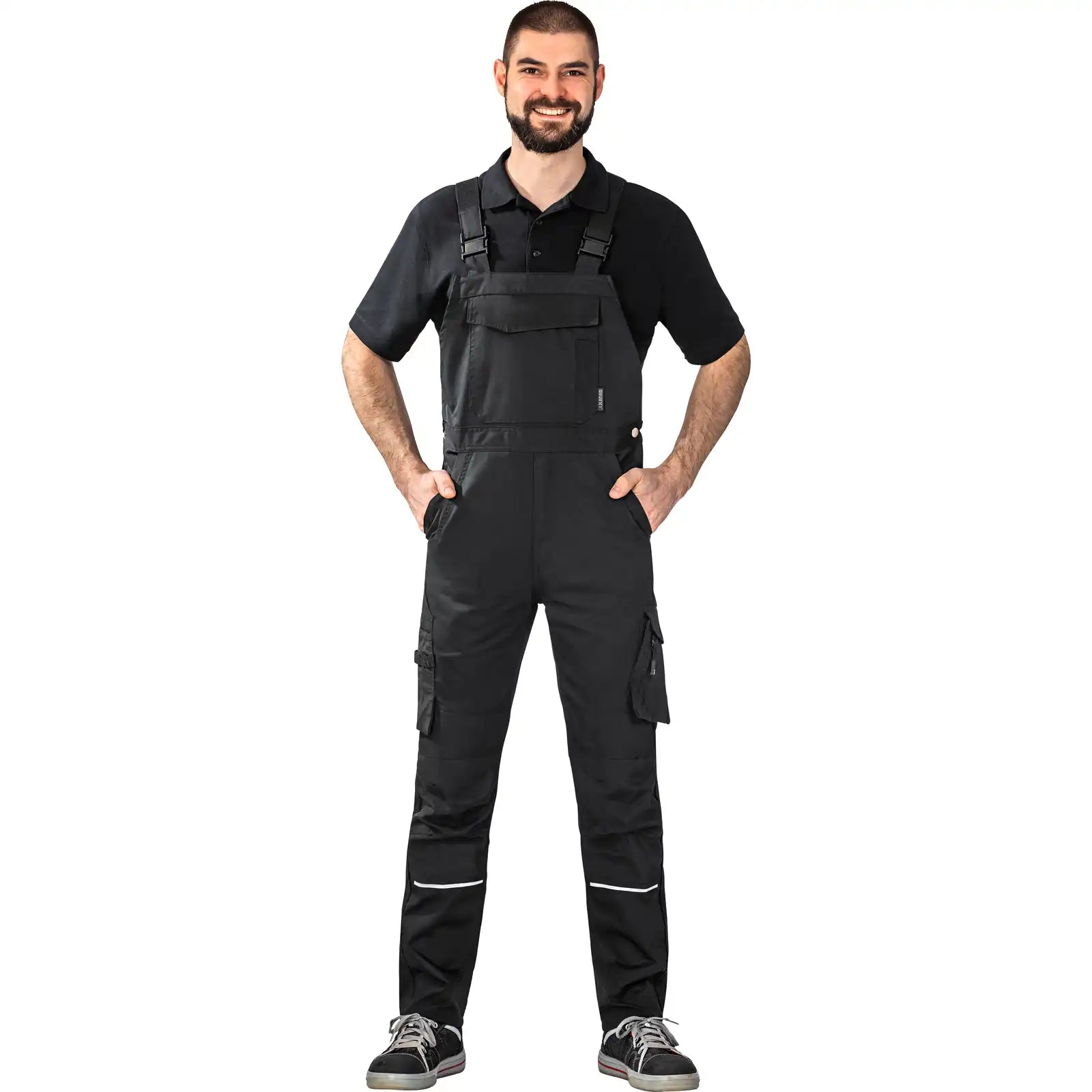 Planam Norit Herren Latzhose schwarz/schwarz 102 schwarz/schwarz - Produktbild mit Model