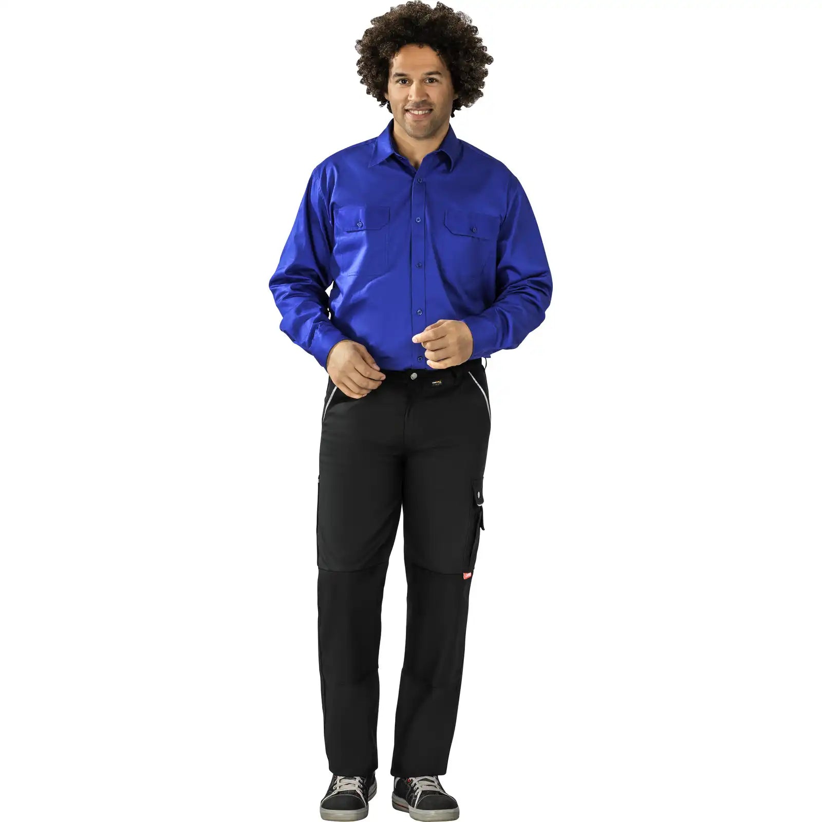 Planam Hemden Köperhemd Langarm mittelblau 37/38 mittelblau - Produktbild mit Model