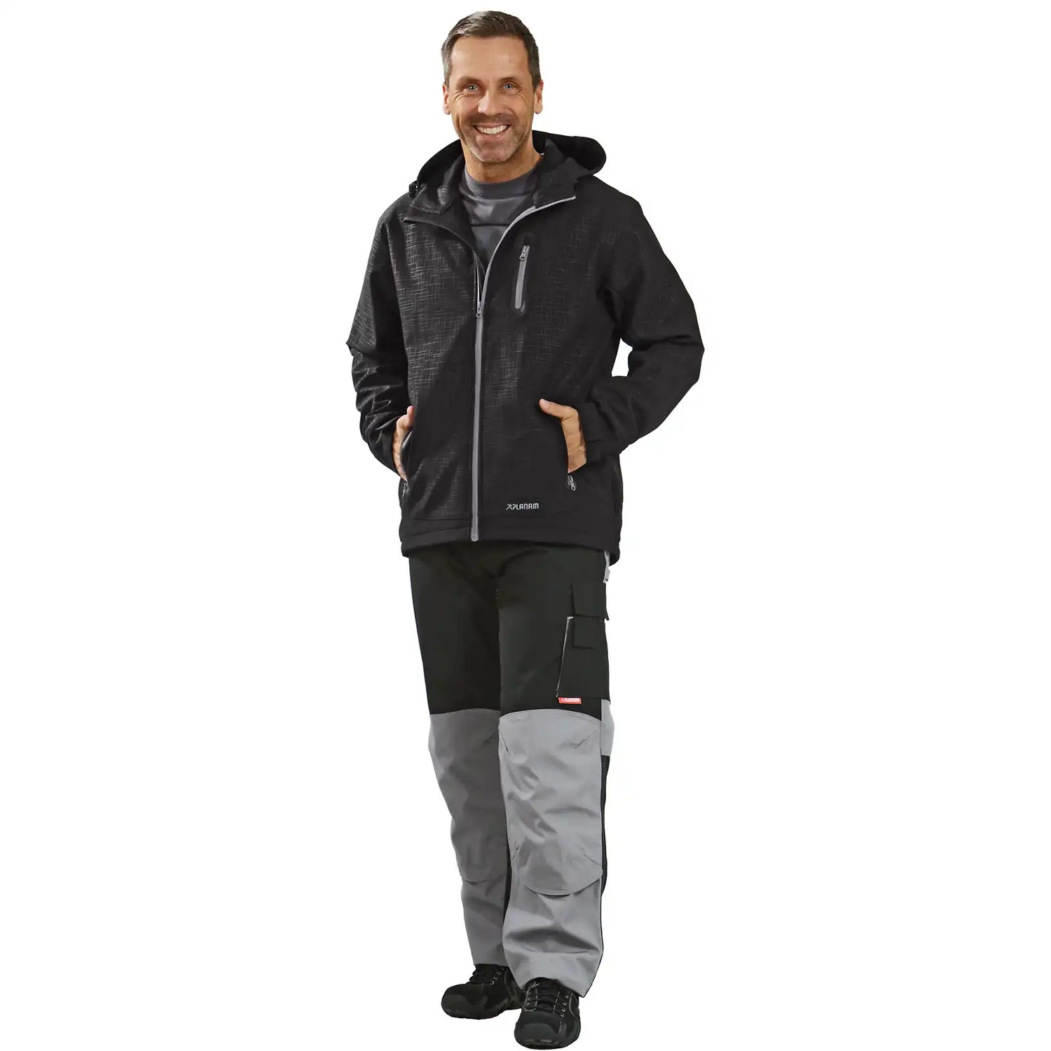 Planam Outdoor Cube Softshelljacke schwarz XS schwarz - Produktbild mit Model