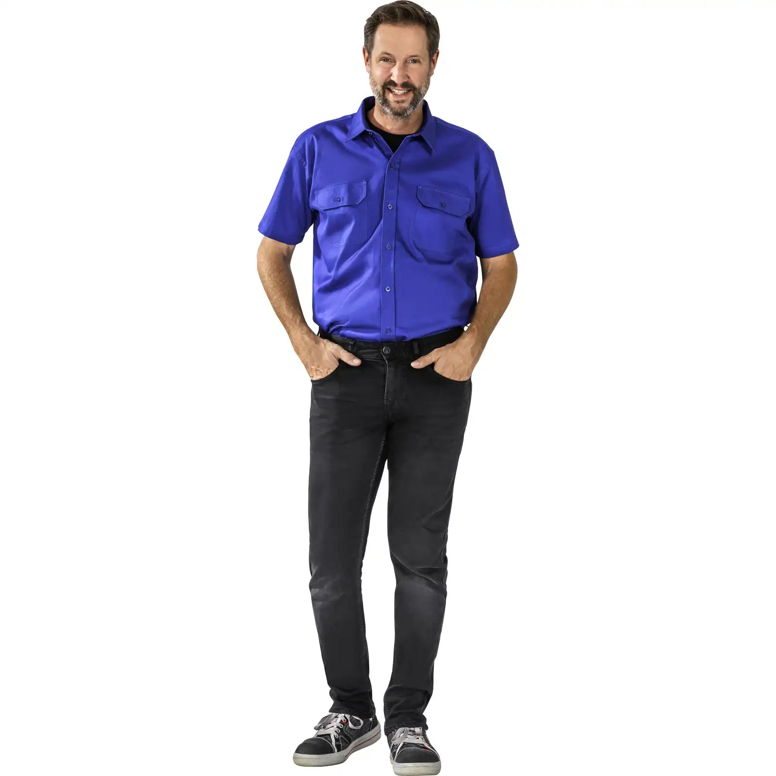 Planam Hemden Köperhemd 1/4-Arm mittelblau 37/38 mittelblau - Produktbild mit Model