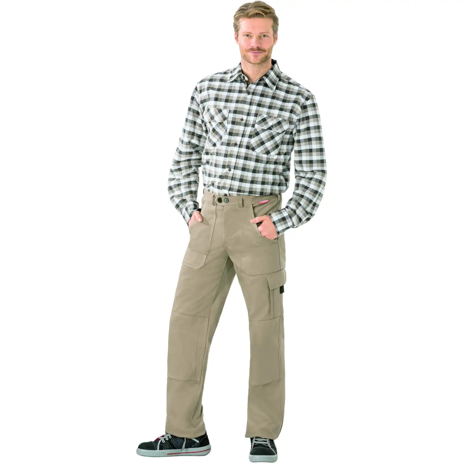 Planam BW 290 Cargo-Bundhose khaki 102 khaki - Produktbild mit Model