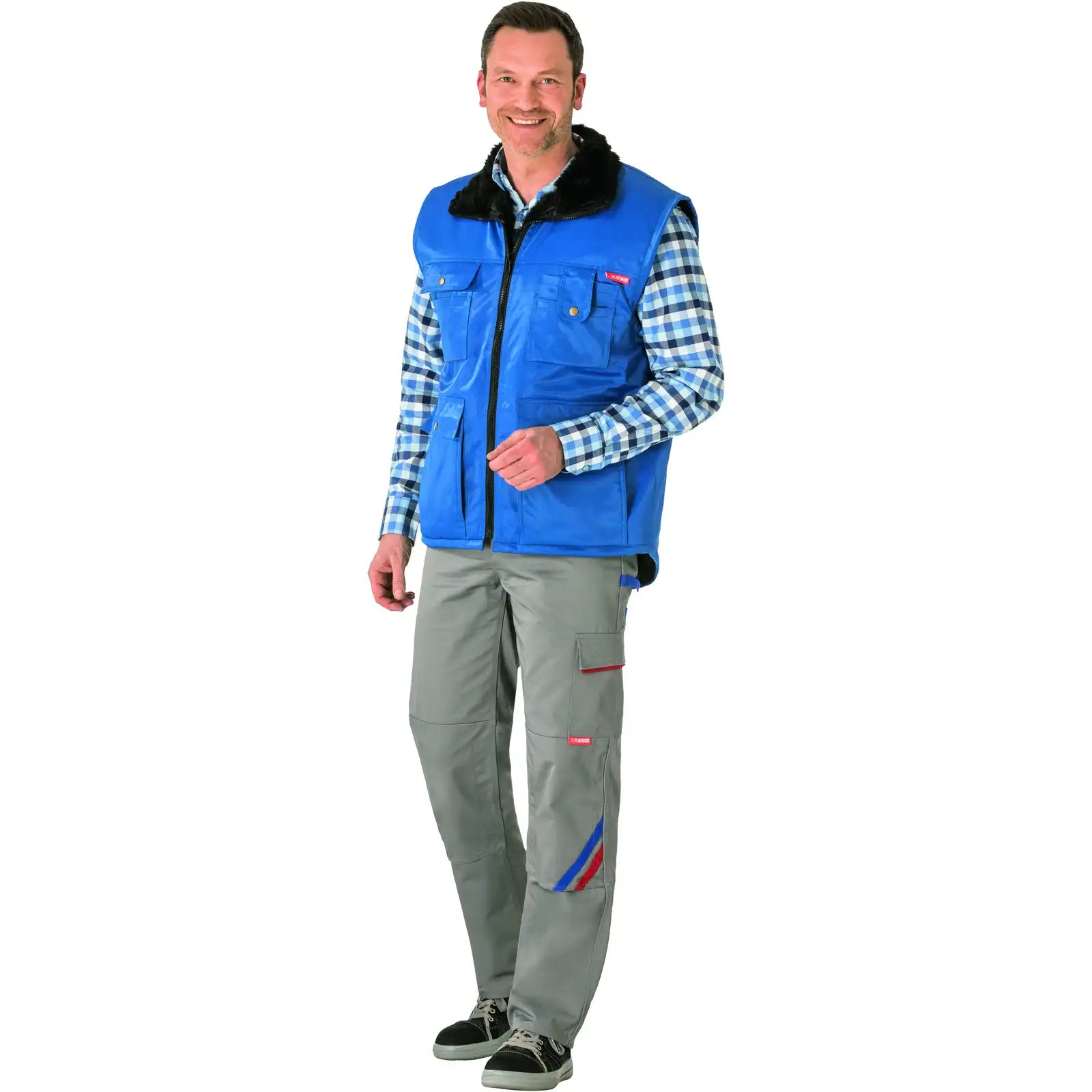 Planam Outdoor Gletscher Pilotenweste kornblumenblau S kornblumenblau - Produktbild mit Model