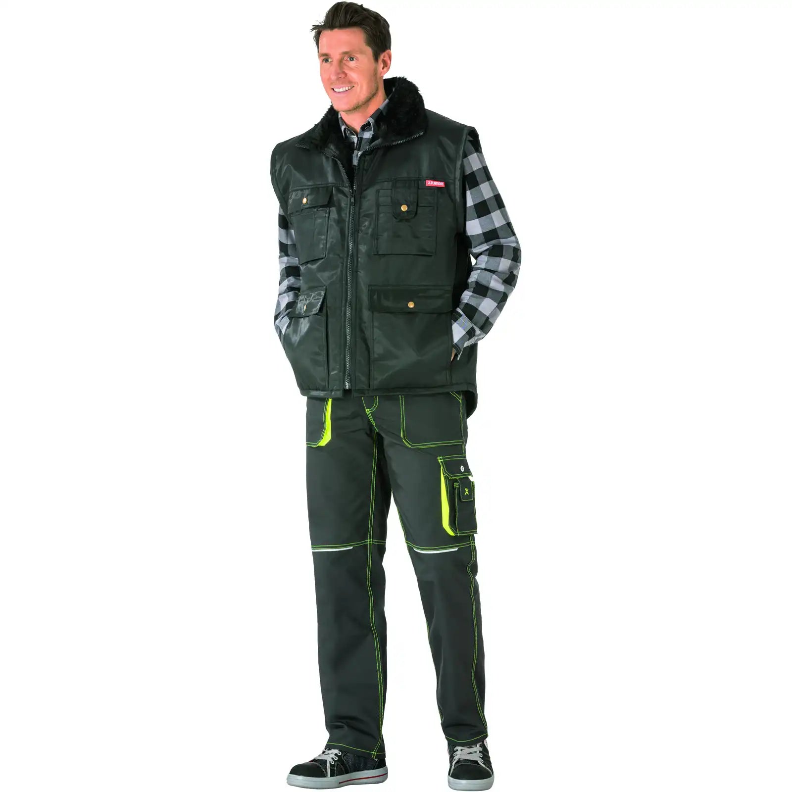 Planam Outdoor Gletscher Pilotenweste schwarz S schwarz - Produktbild mit Model