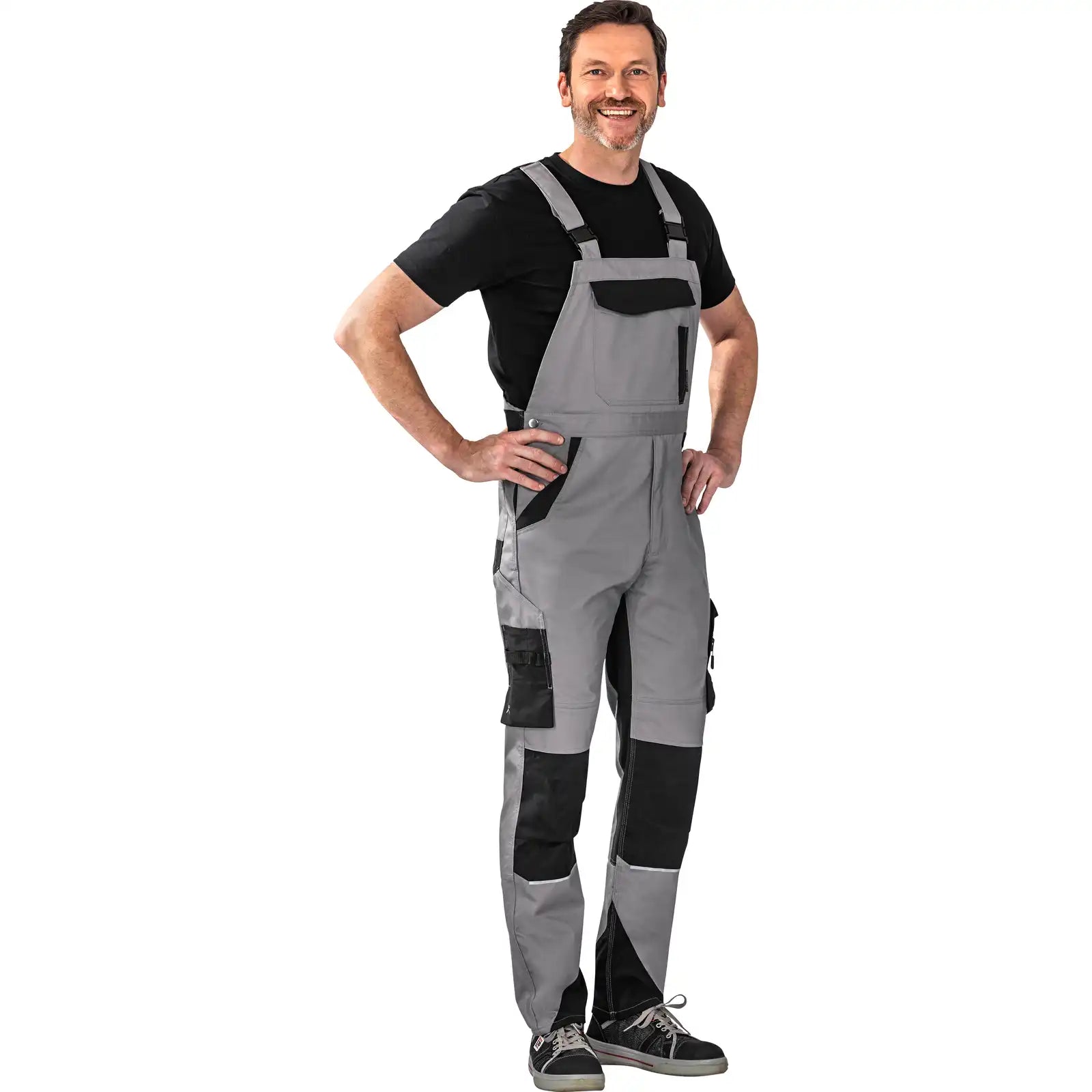 Planam Norit Herren Latzhose zink/schwarz 102 zink/schwarz - Produktbild mit Model