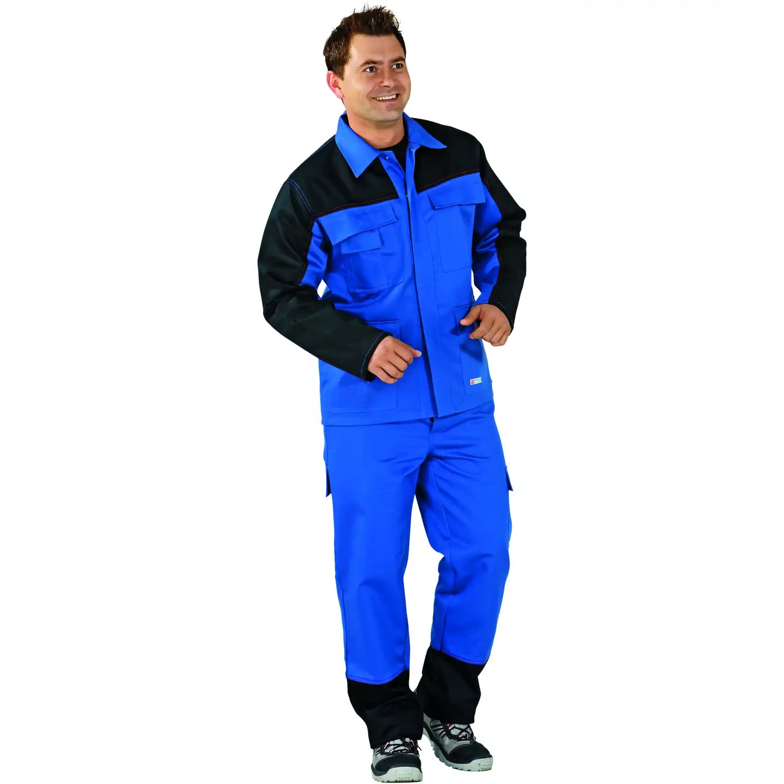 Planam Weld Shield Jacke kornblumenblau/schwarz 102 kornblumenblau/schwarz - Produktbild mit Model