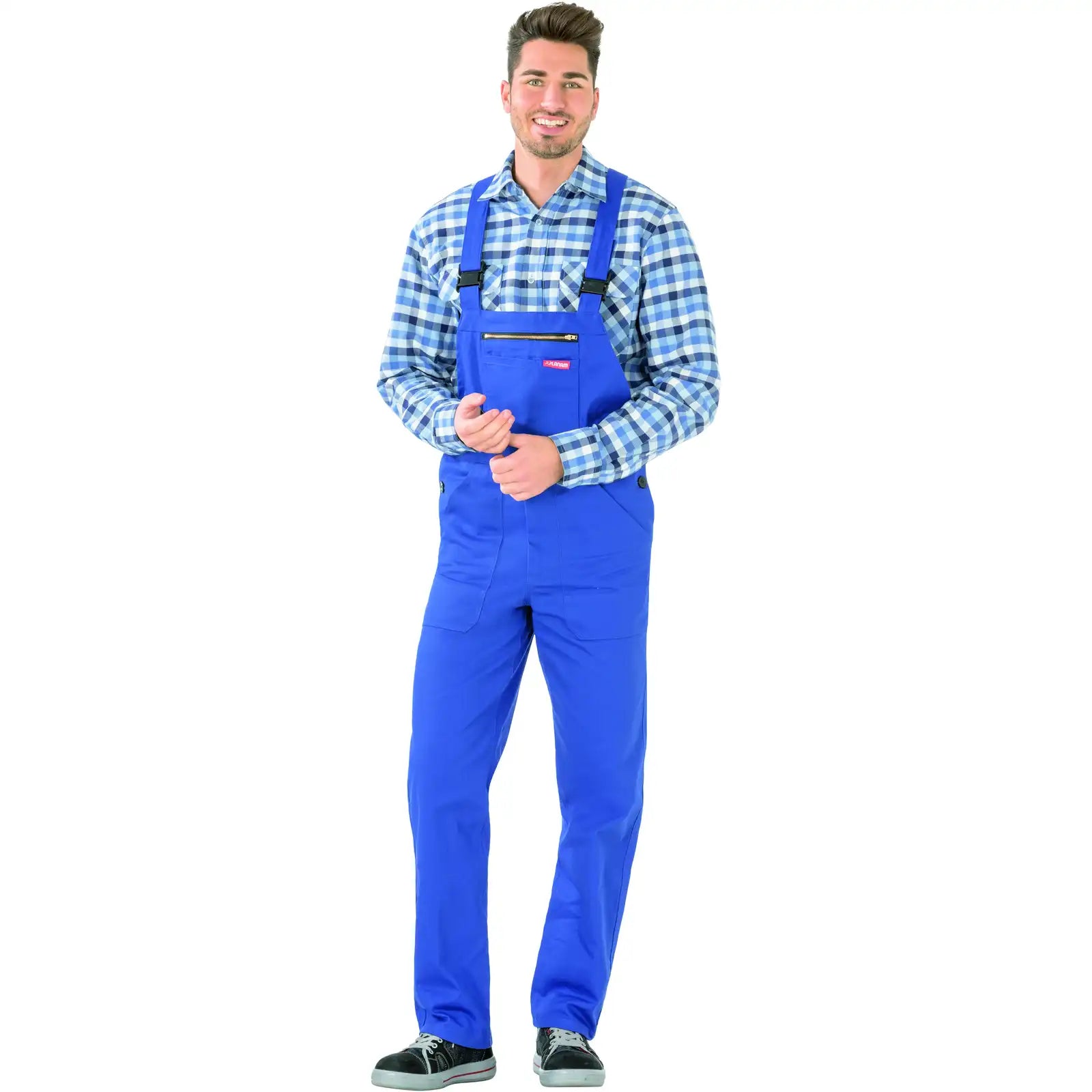 Planam BW 290 Latzhose kornblumenblau 102 kornblumenblau - Produktbild mit Model