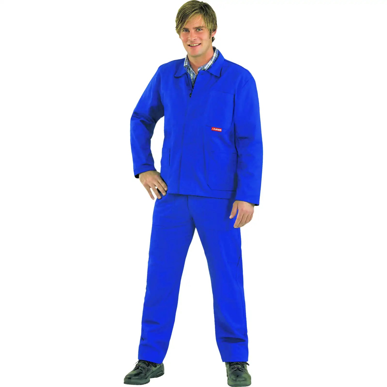 Planam BW 270 Arbeitsjacke kornblumenblau 102 kornblumenblau - Produktbild mit Model