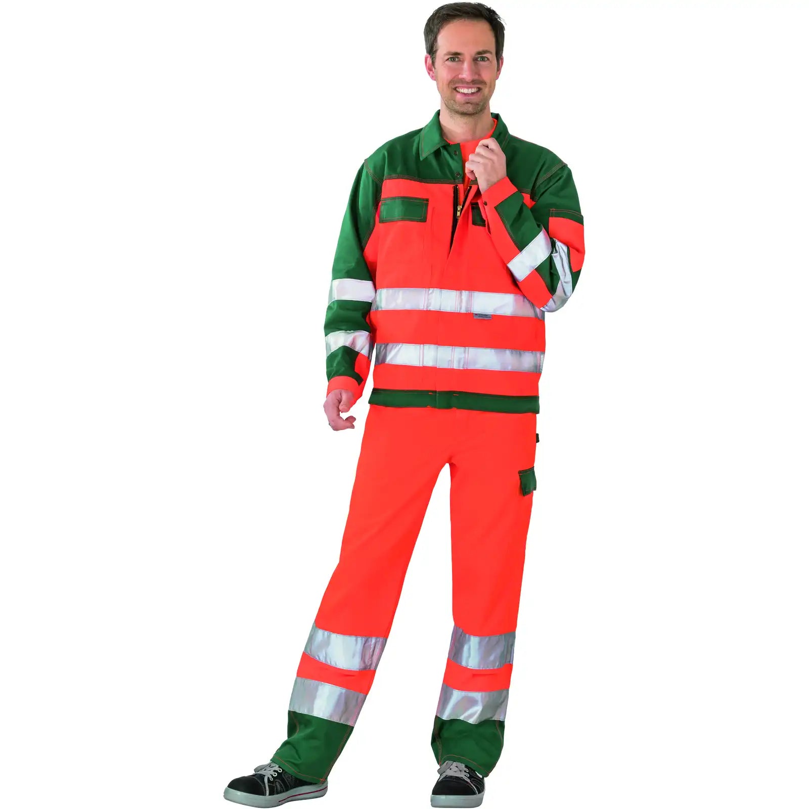 Planam Warnschutz Bundjacke orange/grün 102 orange/grün - Produktbild mit Model