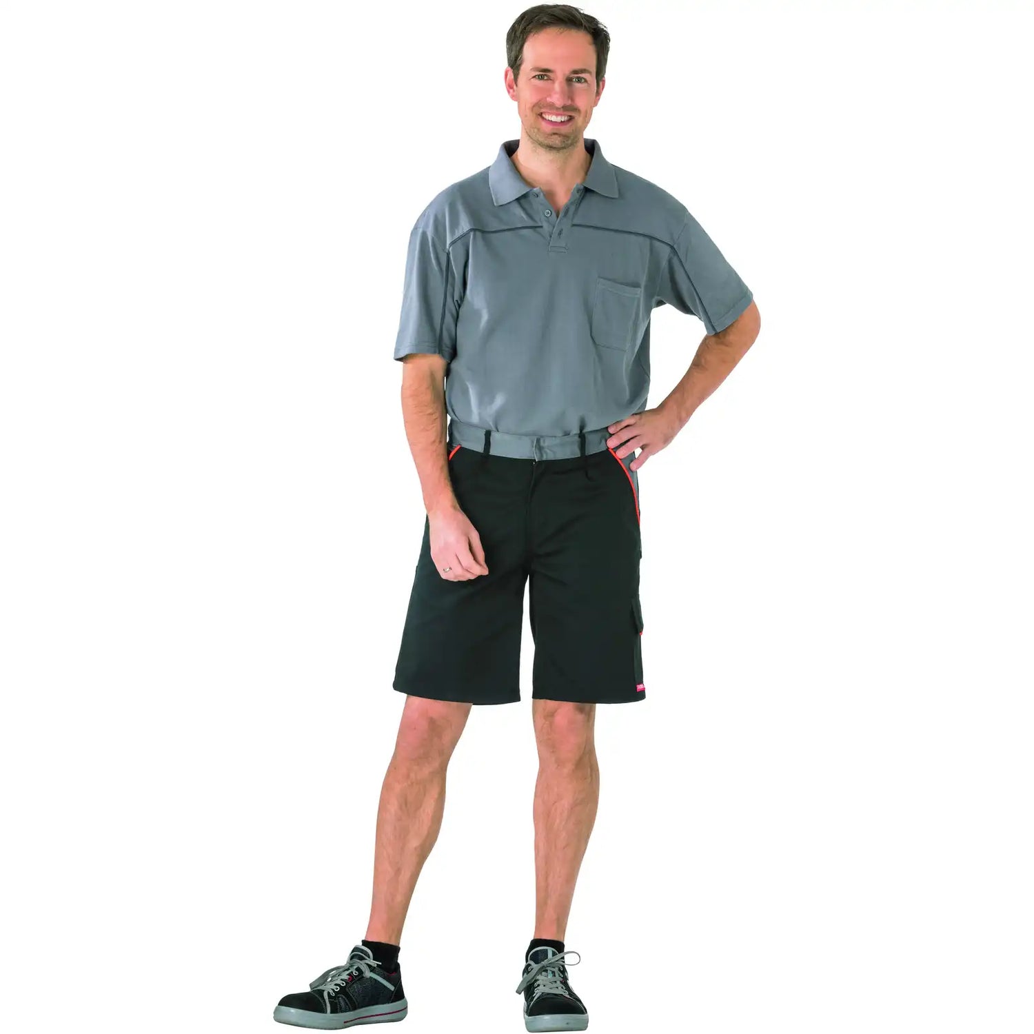 Planam Visline Shorts schwarz/orange/zink XS schwarz/orange/zink - Produktbild mit Model