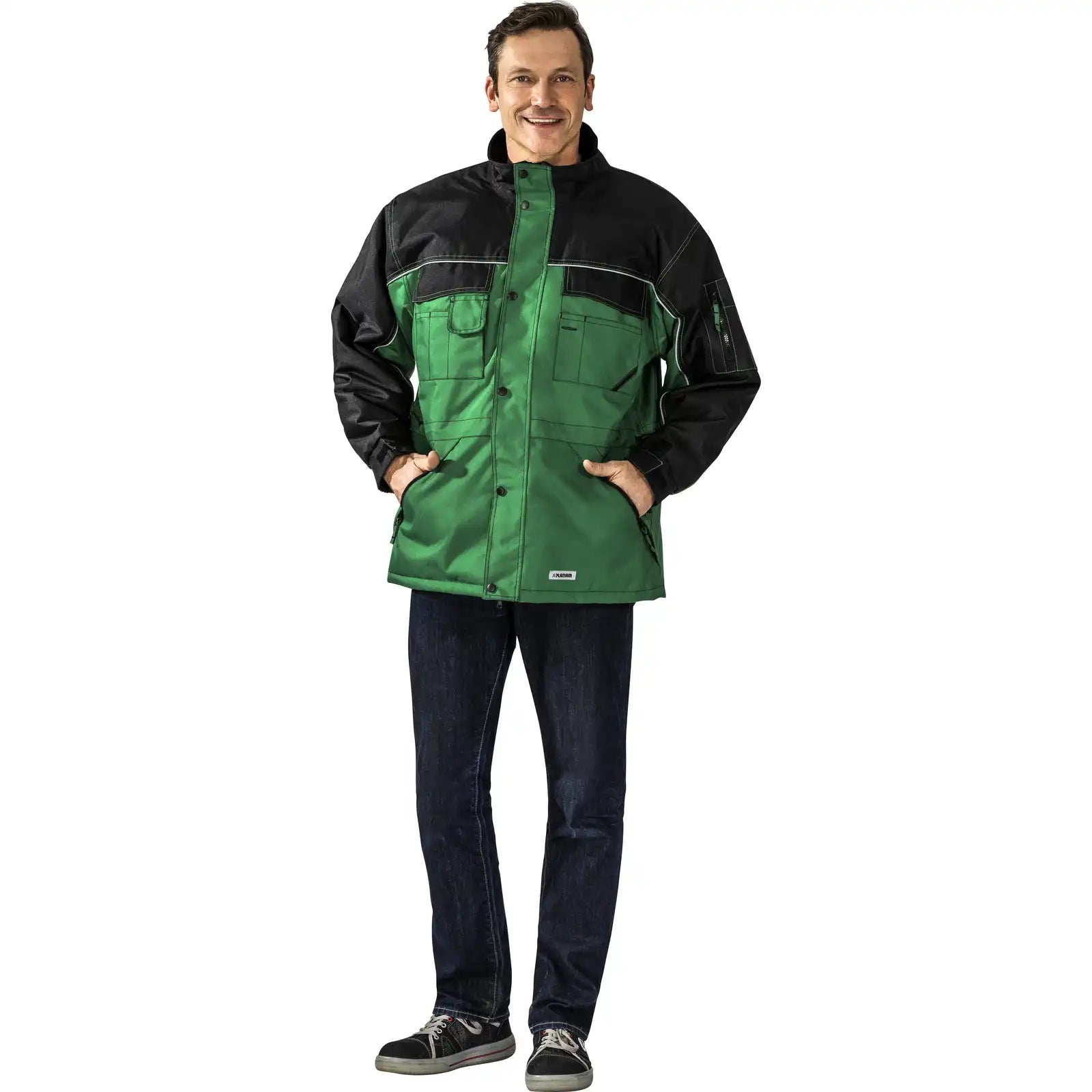 Planam Outdoor Dust Parka farngrün/schwarz L farngrün/schwarz - Produktbild mit Model