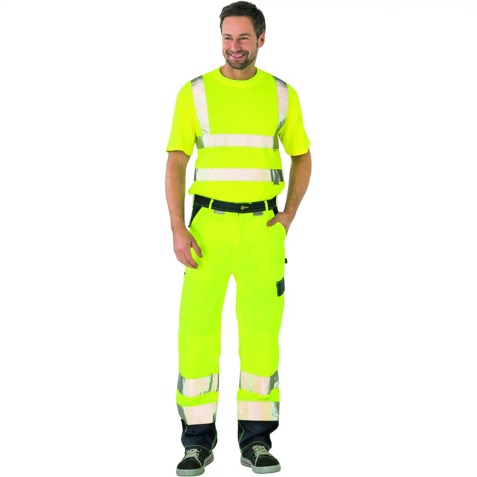 Planam Warnschutz Bundhose gelb/marine 102 gelb/marine - Produktbild mit Model