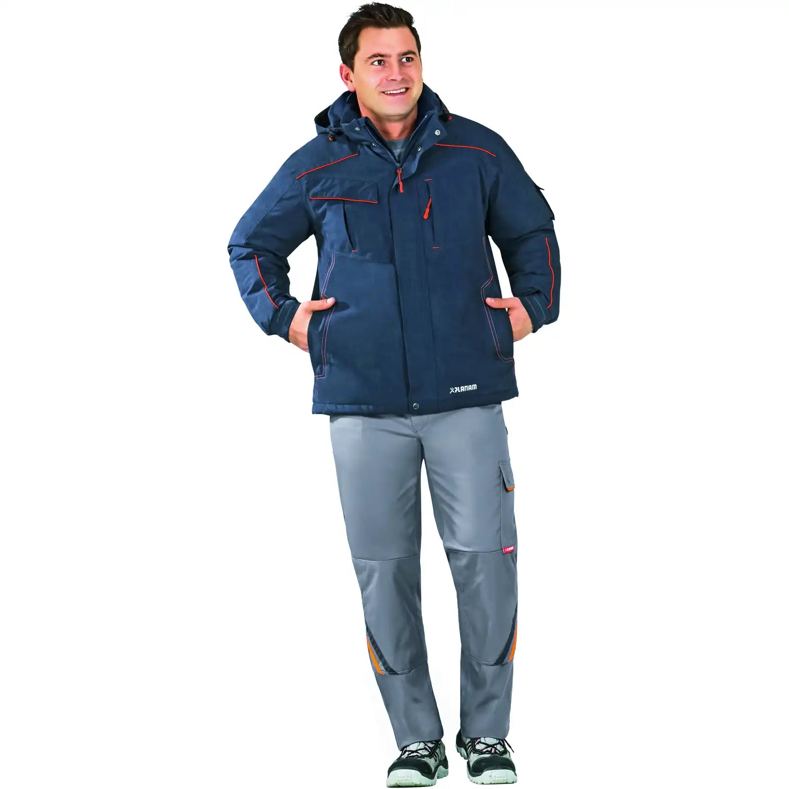Planam Outdoor Neon Jacke marine/orange L marine/orange - Produktbild mit Model