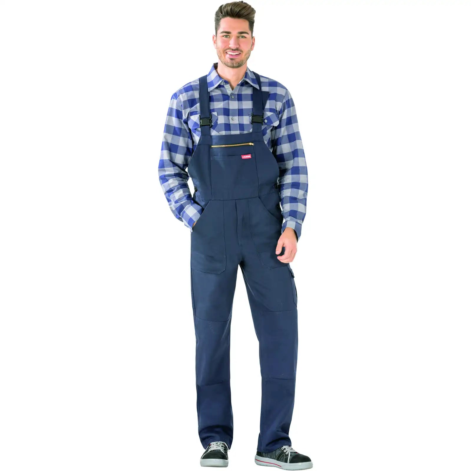 Planam BW 290 Cargo-Latzhose hydronblau 102 hydronblau - Produktbild mit Model