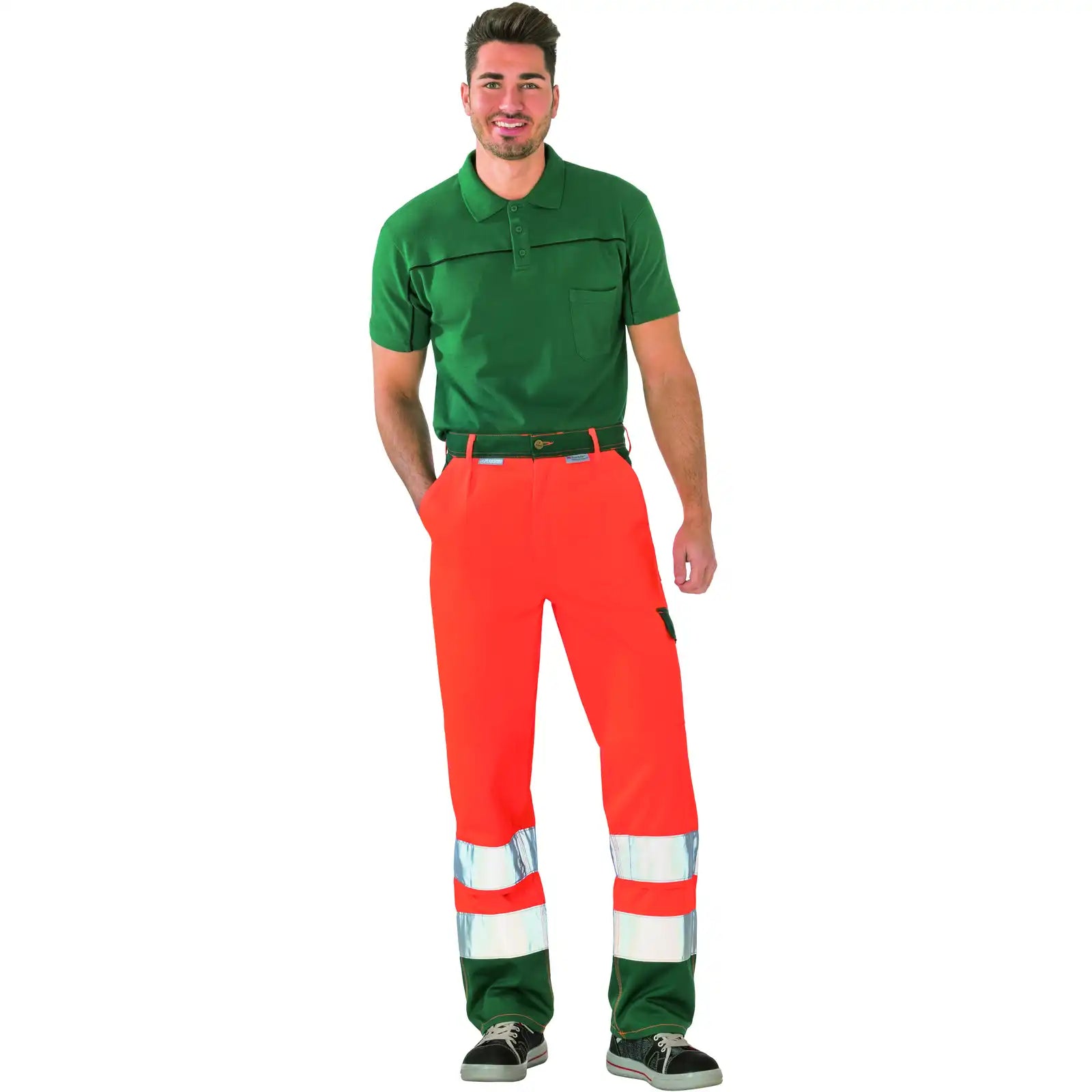 Planam Warnschutz Bundhose orange/grün 102 orange/grün - Produktbild mit Model
