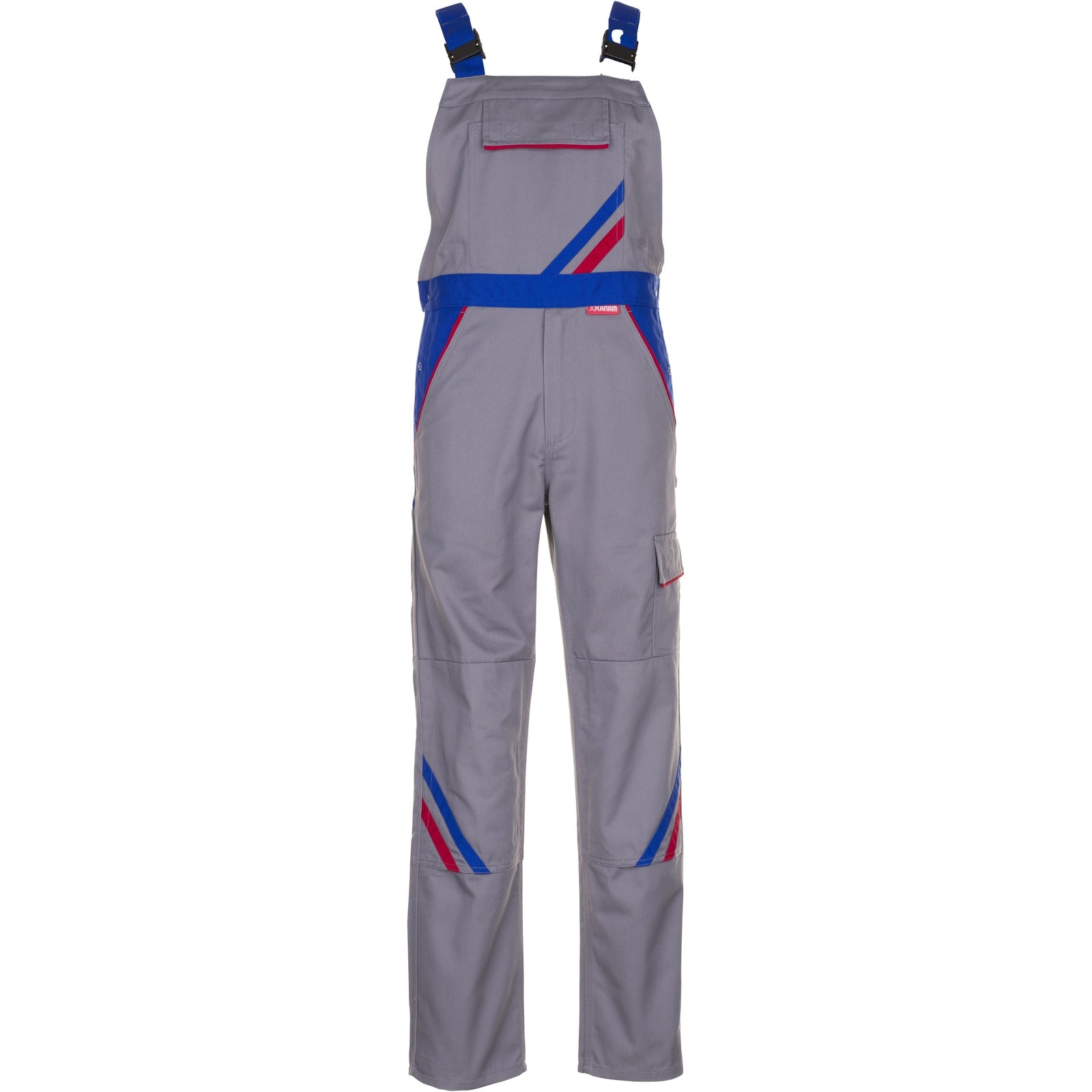 Planam Highline Dungarees zinc/royal blue/red - Main