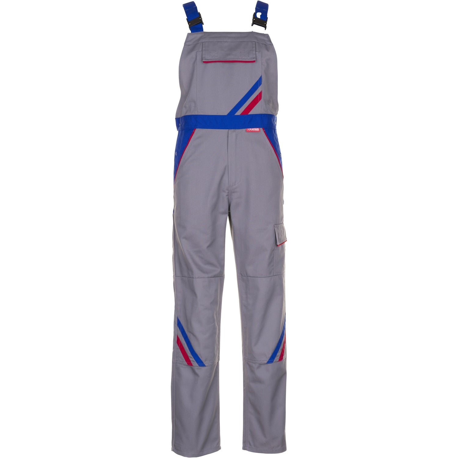 Planam Highline Dungarees zinc/royal blue/red - Model view 1