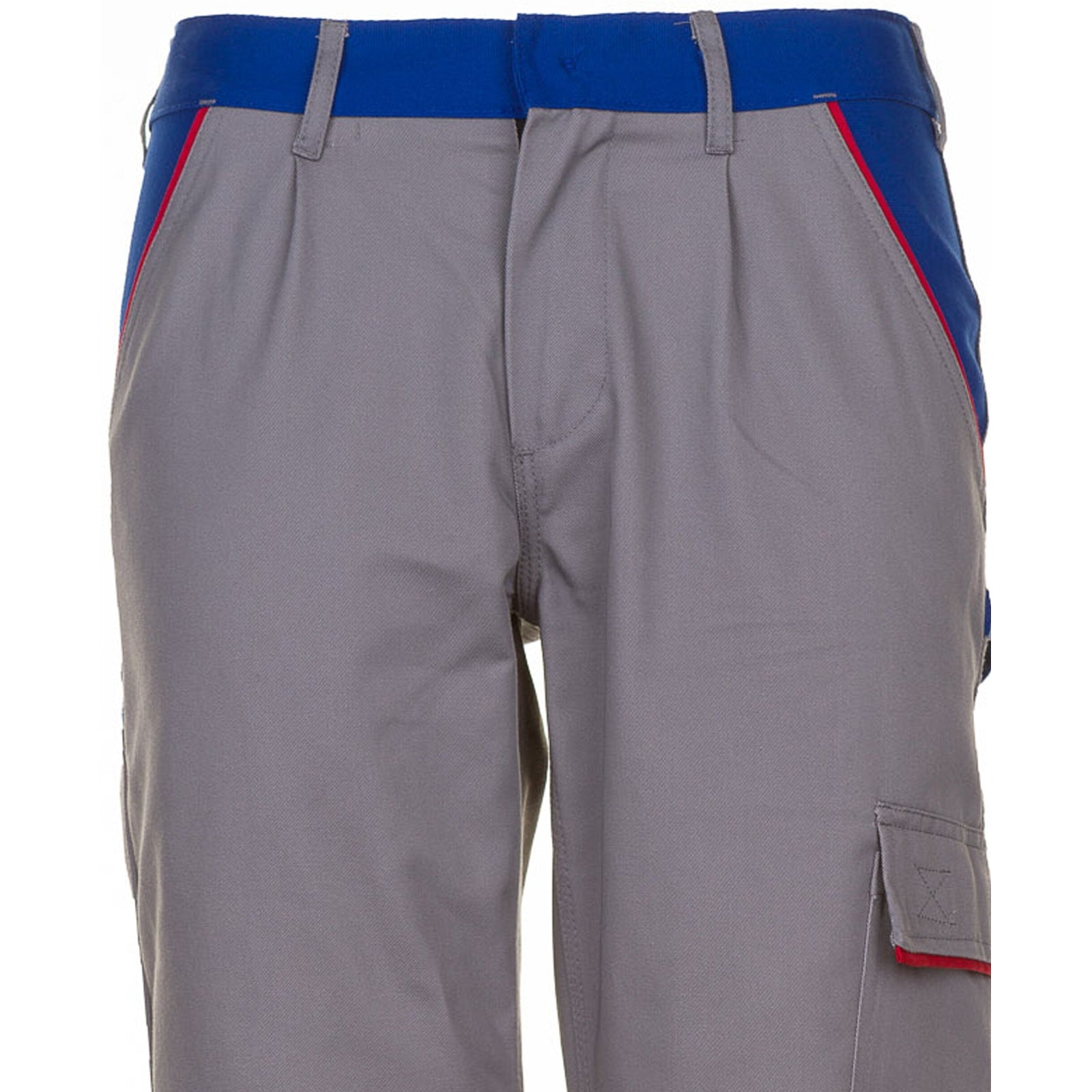 Planam Highline Trousers zinc/royal blue/red - The inside tack button prevents scratching of sensitive surfaces
