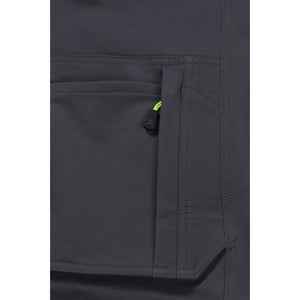 Planam rECOline Trousers zinc/black - Right thigh pocket with yellow zip