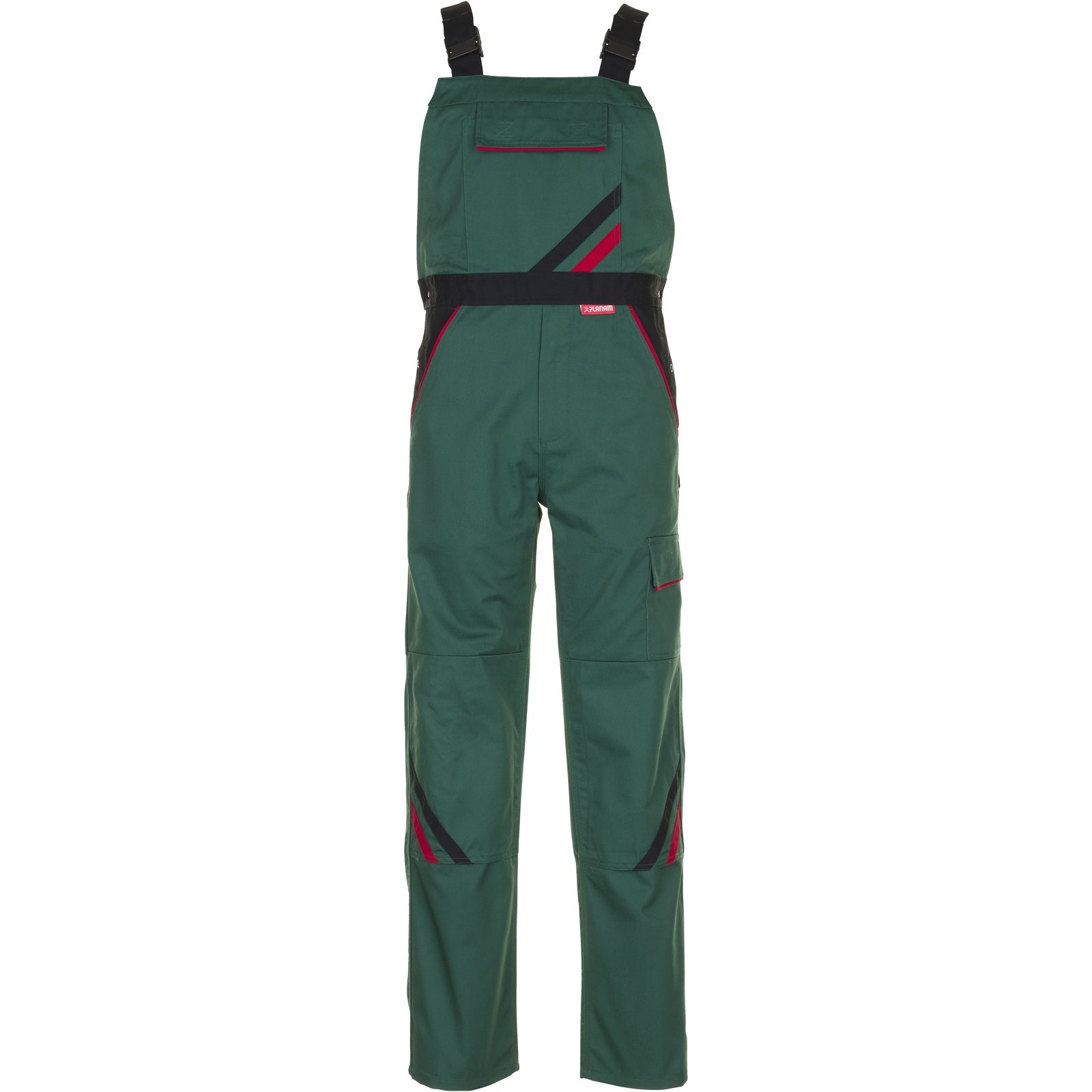 Planam Highline Dungarees green/black/red - Model view 1