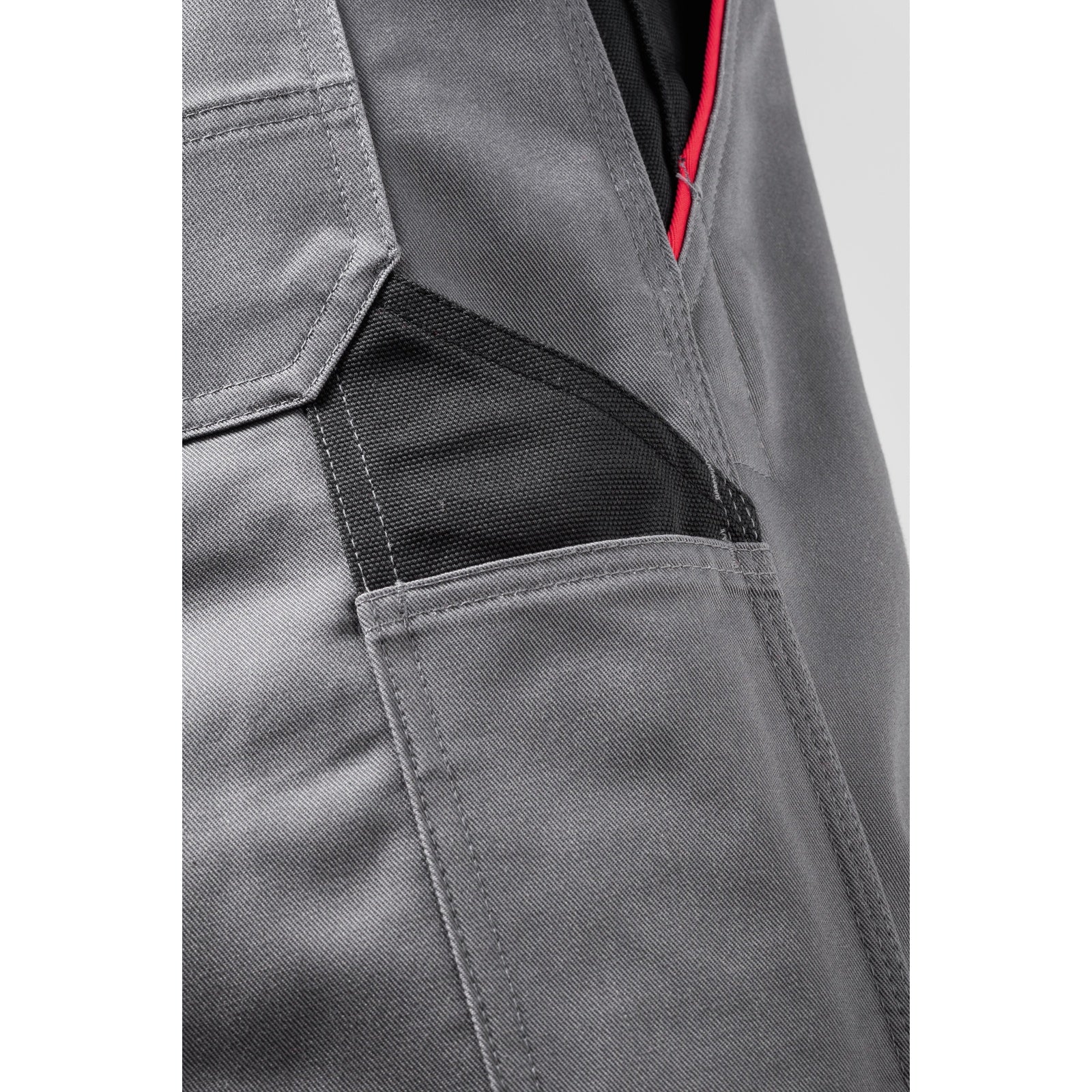 Planam Highline Dungarees red/slate/black - Everything in its place: The double ruler pocket keeps your important tools to hand at all times.